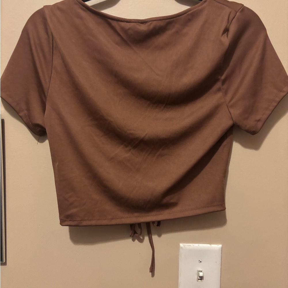Brown Ruched Crop Top - Picture 4 of 5